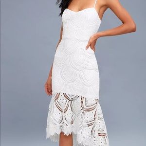 NEW Lulus Perfect Spring White Lace Midi Dress